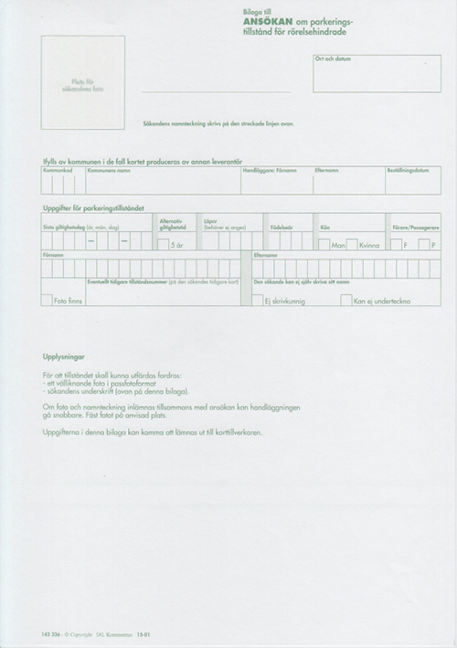 Bok: Bilaga till "ansökan om parkeringstillstånd för rörelsehindrade