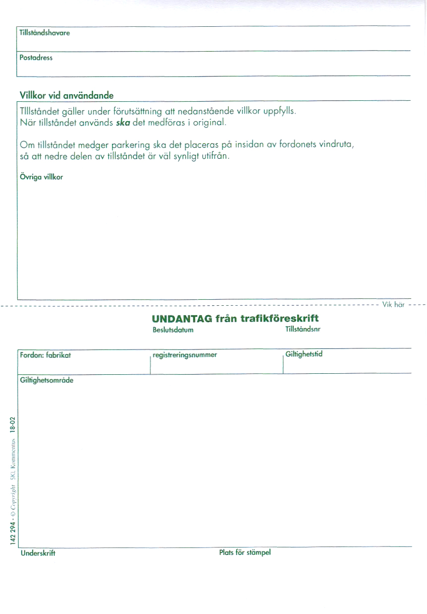 Bok: Undantag från trafikföreskrift