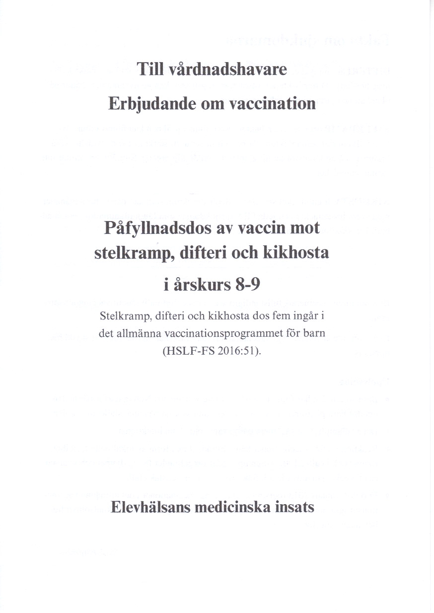 Bok:  Medgivande påfyllnadsdos av vaccin mot DTP